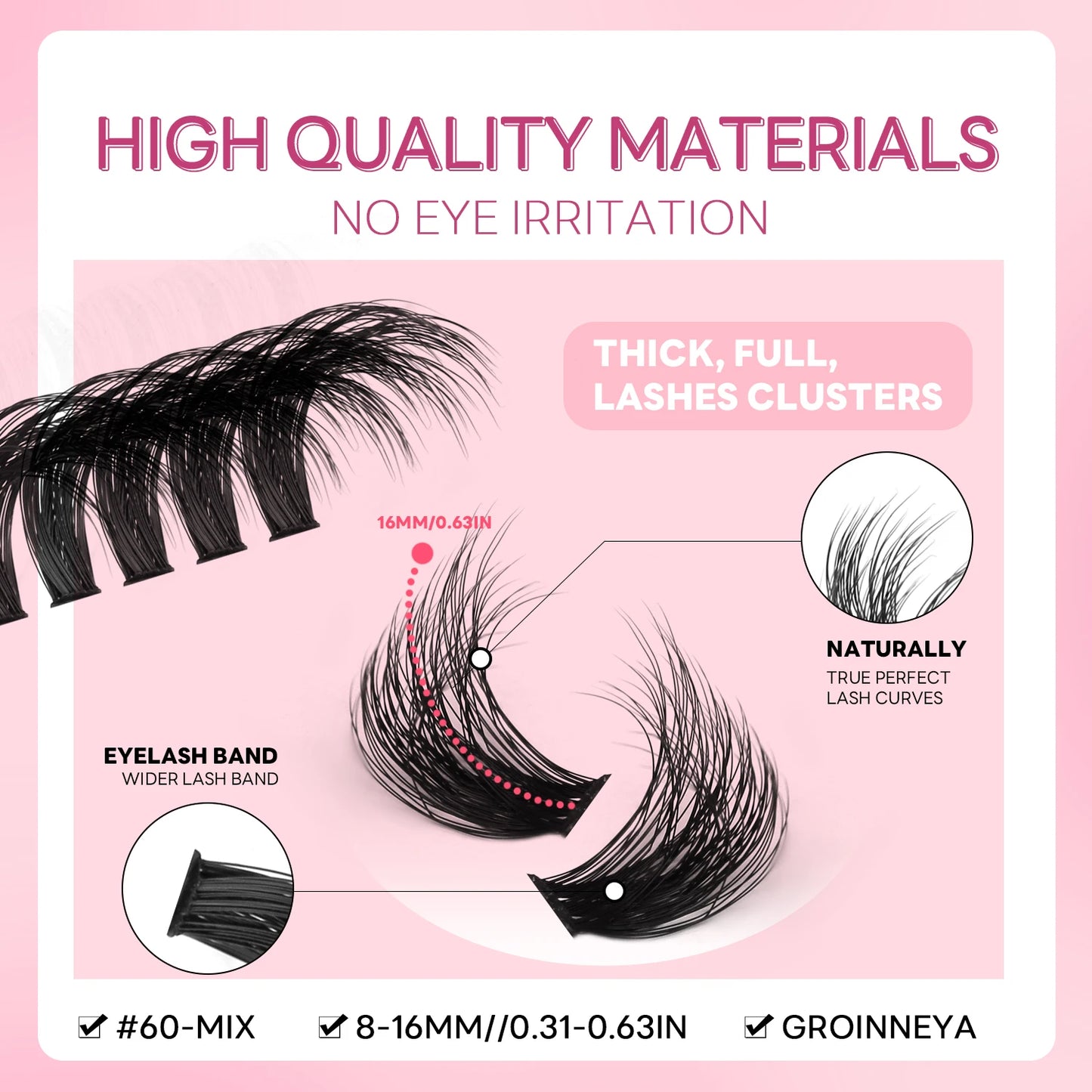GROINNEYA Lashes Clusters Faux Mink Lashes Eyelash Extension Voluminous Fluffy Wispy Cat Eyelashes Eyelashes Clusters Makeup