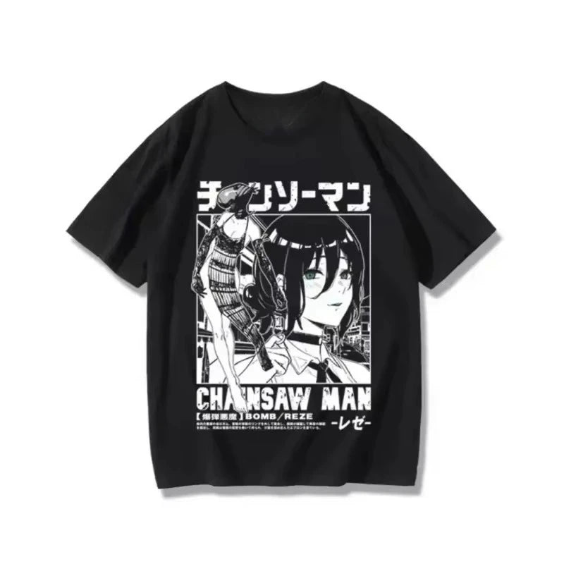 2025 Winter and Autumn Full Time Popular Chainsaw Man Leisa Anime Clothes Streetwear Graphic Oversized T Shirts Unisex Tops Tees