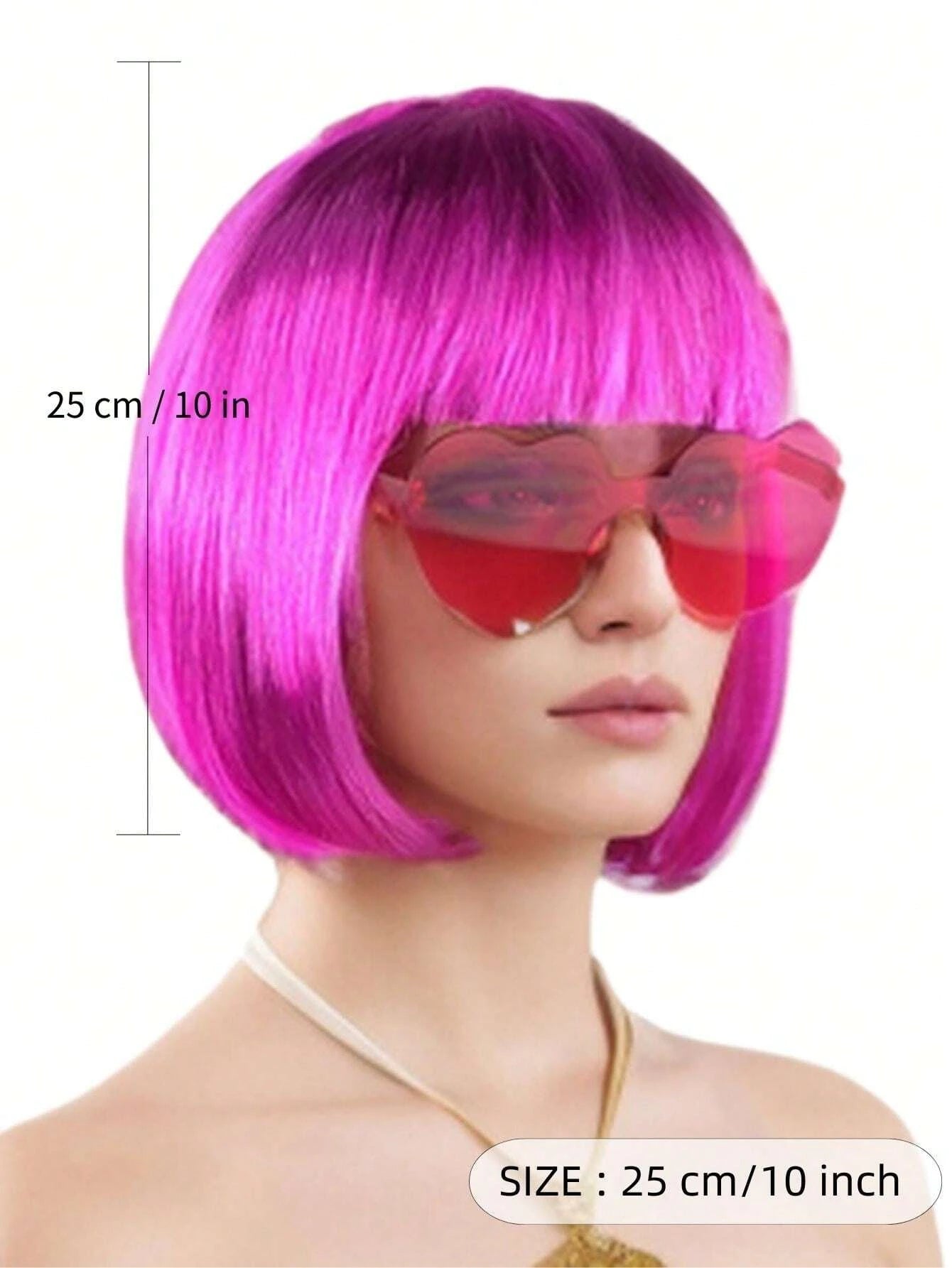 Halloween Party Prop Colorful Short Straight Bobo Wig, Funny & Novelty, With Free Frameless Heart-Shaped Sunglasses
