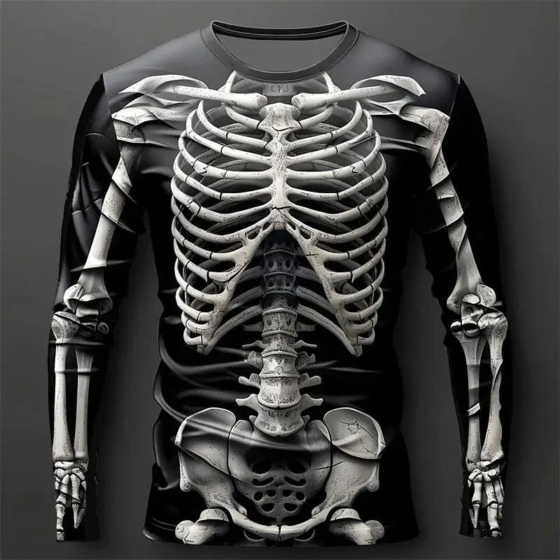 Halloween Cool Personality Skull 3d Print T-shirt Autumn Breathable Long Sleeve Tops Street Festival Party Casual Punk Clothes