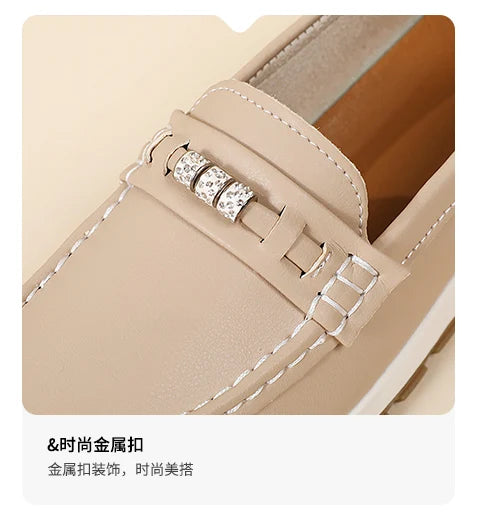 Women's casual flat shoes, 100 genuine leather shoes, lightweight spring and summer loafers, walking mom shoes