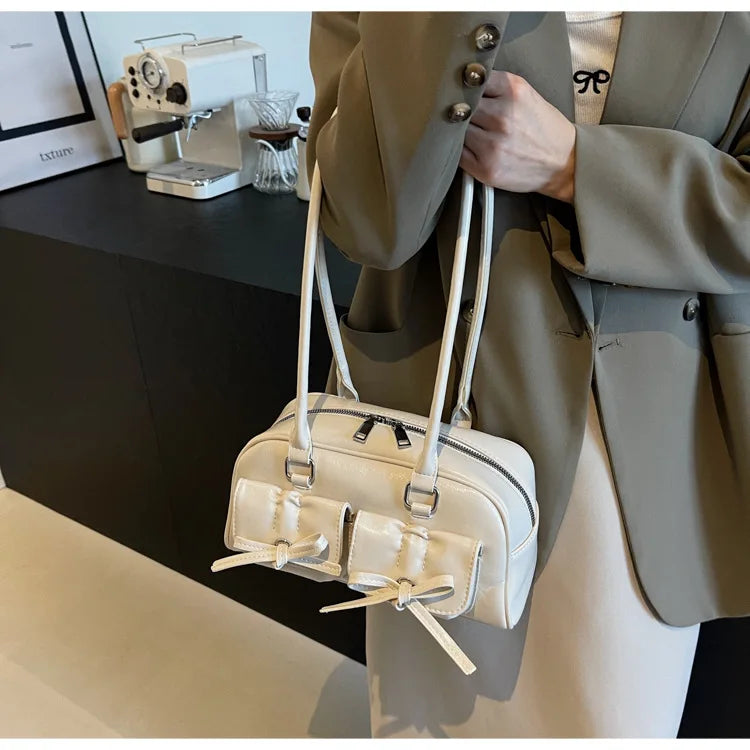 Vintage Women Business Shoulder Bags Simple Ladies Commute Tote Bag Pu Leather Female Underarm Bag Burgundy Large Handbags Purse