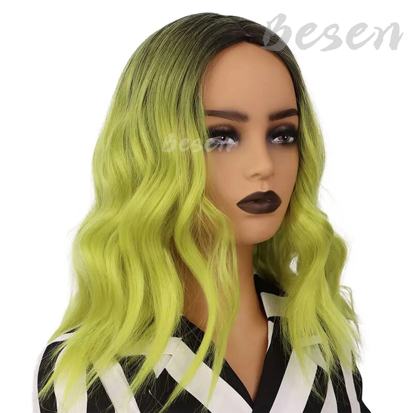 Synthetic Green Ombre Wig for Women Short Curly Wavy Green Bob Wigs Cosplay Halloween Wigs Heat Resistant Bob Party Wig