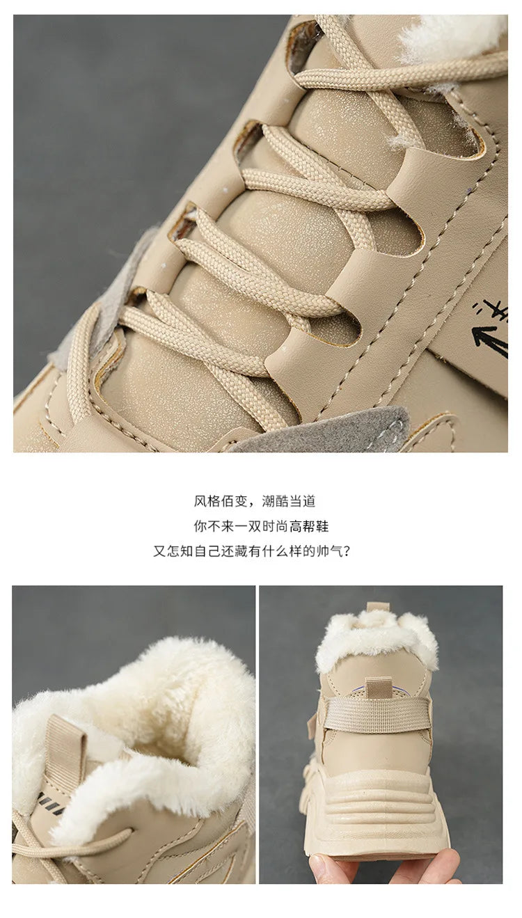 Winter New Women High Top Snow Boots Warm Plush Woman Comfortable Sneakers Waterproof Cottom Shoes Fashion Female Footwear 2025