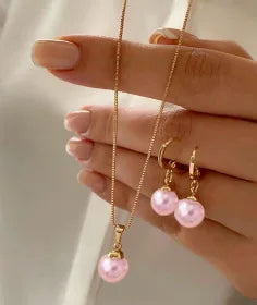 LATS 3 Pcs/Set Round Pearl Pendant Necklace For Women Exquisite Fashion Rhinestone Double  Earring Wedding Jewelry Set Gift