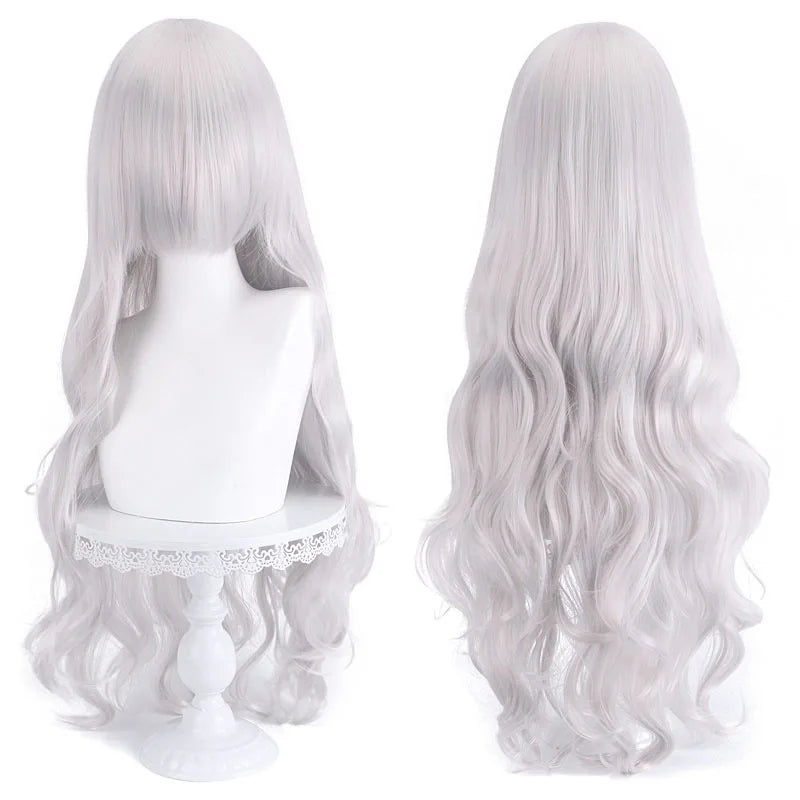 Diagonal Bangs Curly Long Wave Wig for Women Heat-resistant Fiber Synthetic Wig for Daily Cosplay