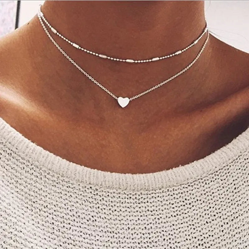 New Golden Silver Color Small Heart Necklaces Bijoux For Women Collars Fashion Jewelry Collarbone Pendant Necklace NA219