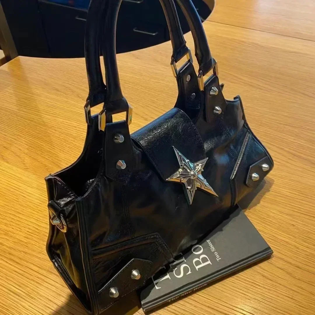 Y2K Korean Gothic Star Girl Black Bag Aesthetic Vintage Fairy Grunge Punk Goth Purse Shoulder Handbags Bucket Tote Bags Women