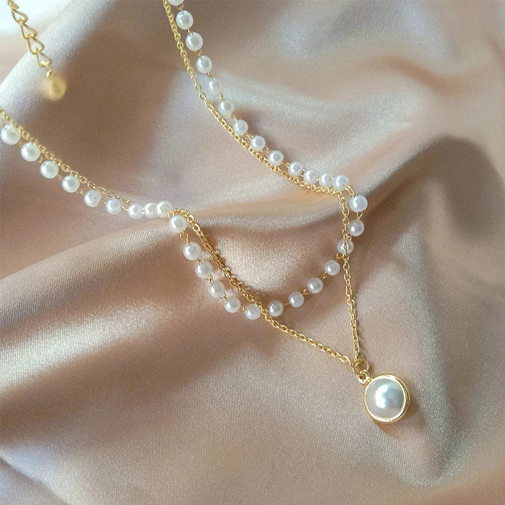 2025 New Women's Pearl Necklace Set 14K Gold Fashion Love Heart Pendant Waterproof Hypoallergenic Collarbone Neck Chain Jewelry
