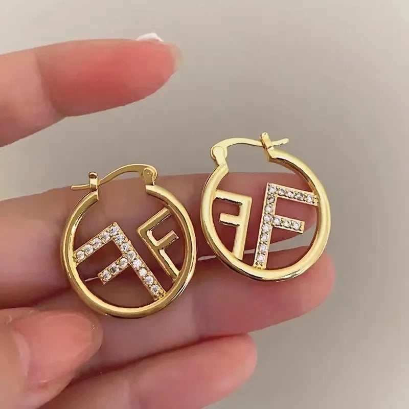 2025 new letter F high-end ear ring, light luxury niche design temperament personalized earrings, jewelry ear buckle gift