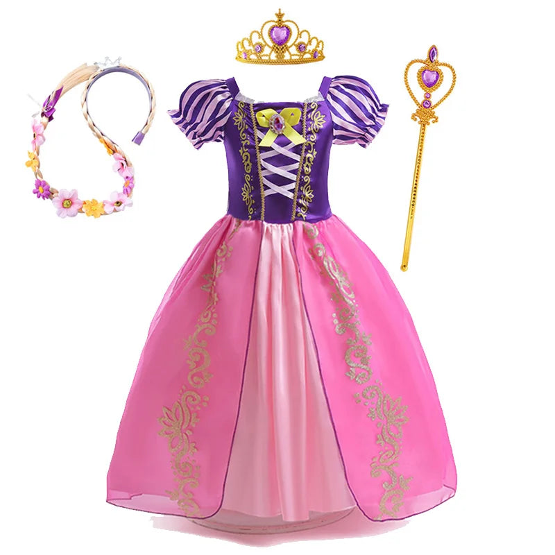 Disney Rapunzel Princess Dress Girl Purple Puff Sleeve Cosplay Tangled Costume Halloween Vestido Kids Birthday Ball Gown Clothes