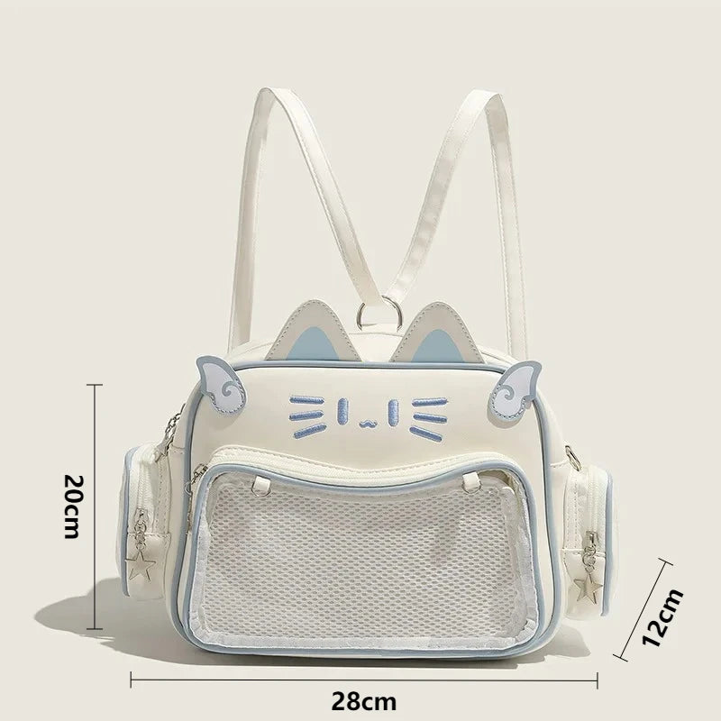 Women's Fashion Backpacks Y2K Korean Japan Kawaii Cat Ita Bag PU Cute Girls Transparent Pocket Aesthetic Shoulder Crossbody Bags