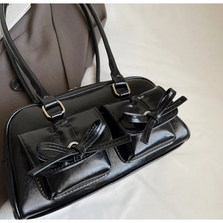 Vintage Women Business Shoulder Bags Simple Ladies Commute Tote Bag Pu Leather Female Underarm Bag Burgundy Large Handbags Purse