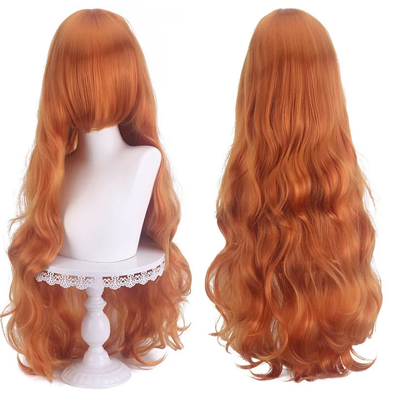 Diagonal Bangs Curly Long Wave Wig for Women Heat-resistant Fiber Synthetic Wig for Daily Cosplay