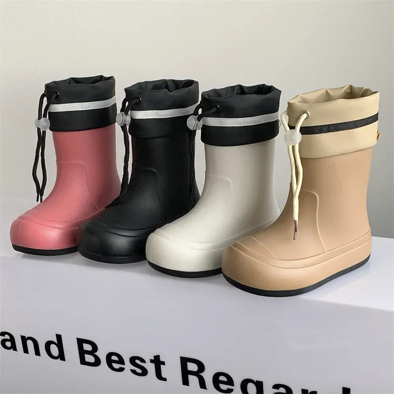 Cute Mid-Calf Rain Boots Women's Student Fashion Casual Play Water Outdoor School Shoes Parent-Child Rain Shoes PVC Material