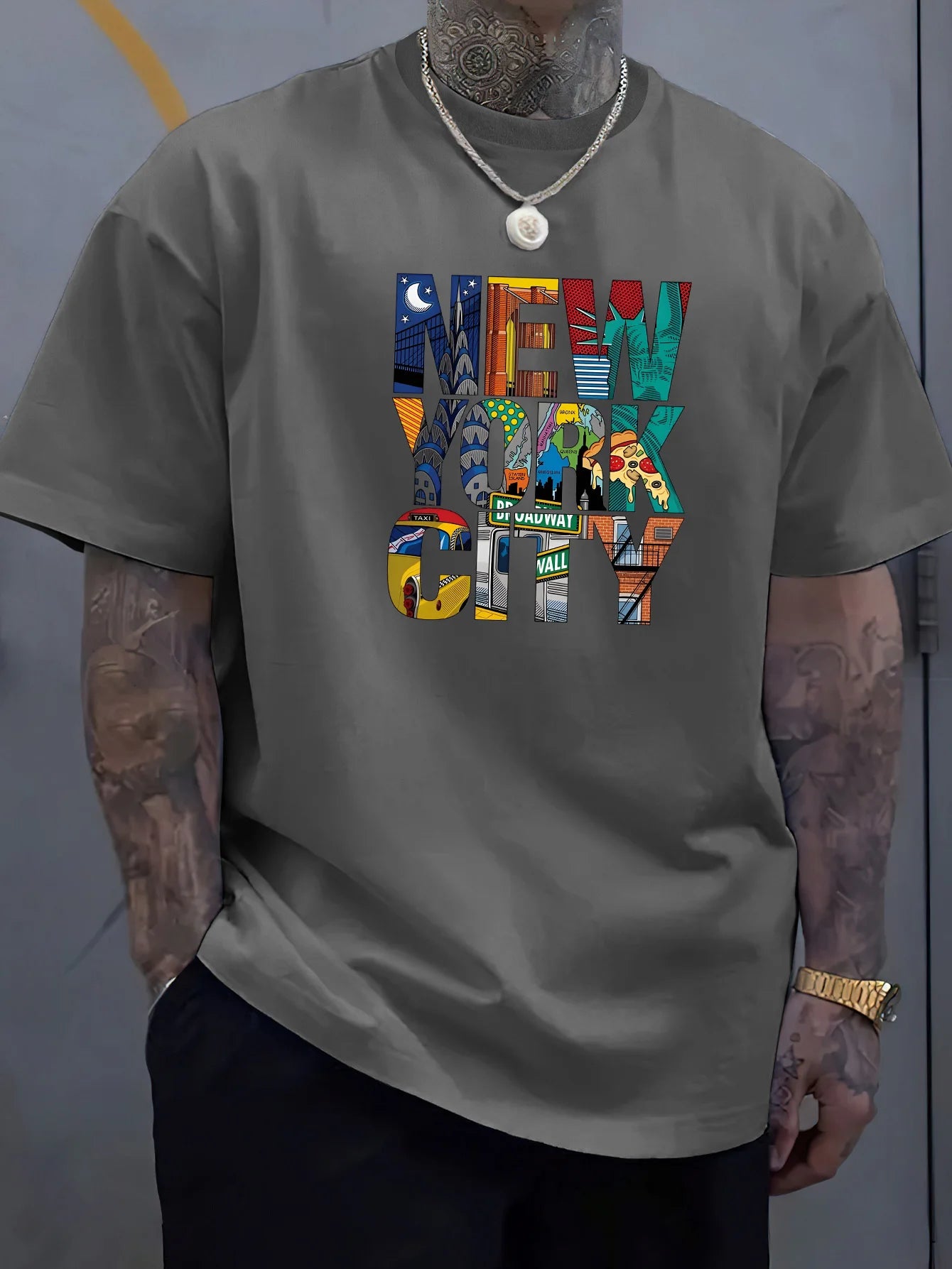 Summer Men 100% Polyester Comfortable Casual Loose Plus Size NEW YORK CITY Printed Sports Round Neck Short Sleeved T-shirt Top
