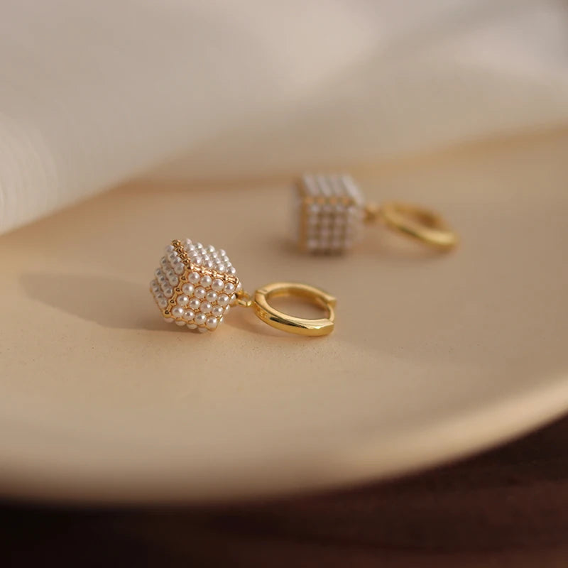 Premium Pearl Stereoscopic Square Pendant Earrings 2025 New Fashion Jewelry For Women‘s Eardrop party Girl’s Luxury Accessories