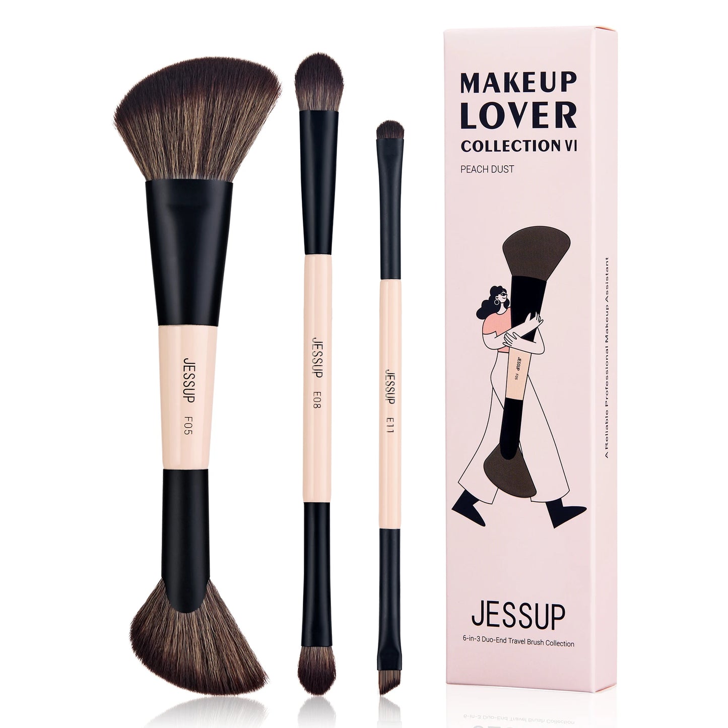 Jessup Makeup Brushes Set, 3/5/7pcs Double Sided Makeup Brush Foundation Eyeshadow Powder Blending,Cruelty-Free Peach Dust T600