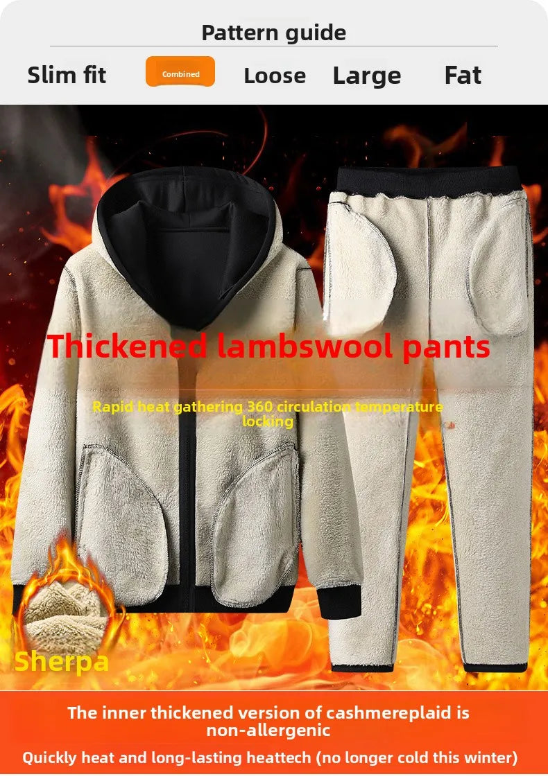 Men's Sportswear New Winter Autumn fleece Tracksuit 2 Piece Sets Sports Suit Jacket+Pant Sweatsuit Male Fashion warm Clothing