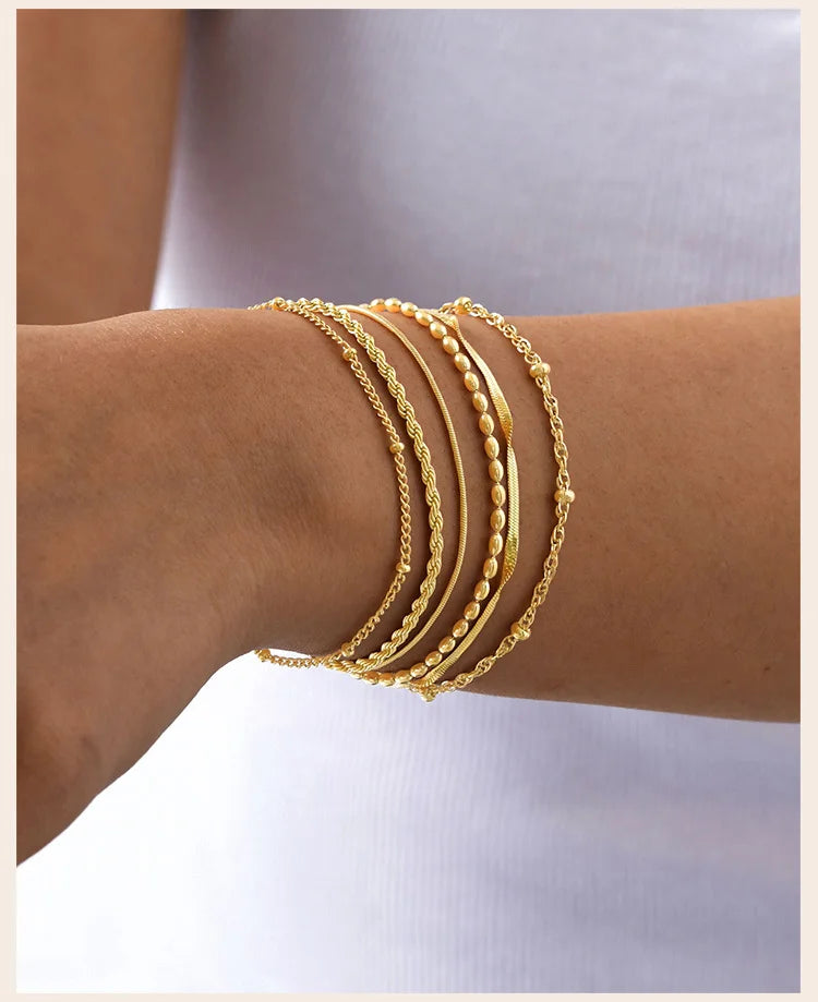 Thin Link Women Bracelet, Stainless Steel 18K Gold Plated Wrist Chain Waterproof Resistant Jewelry