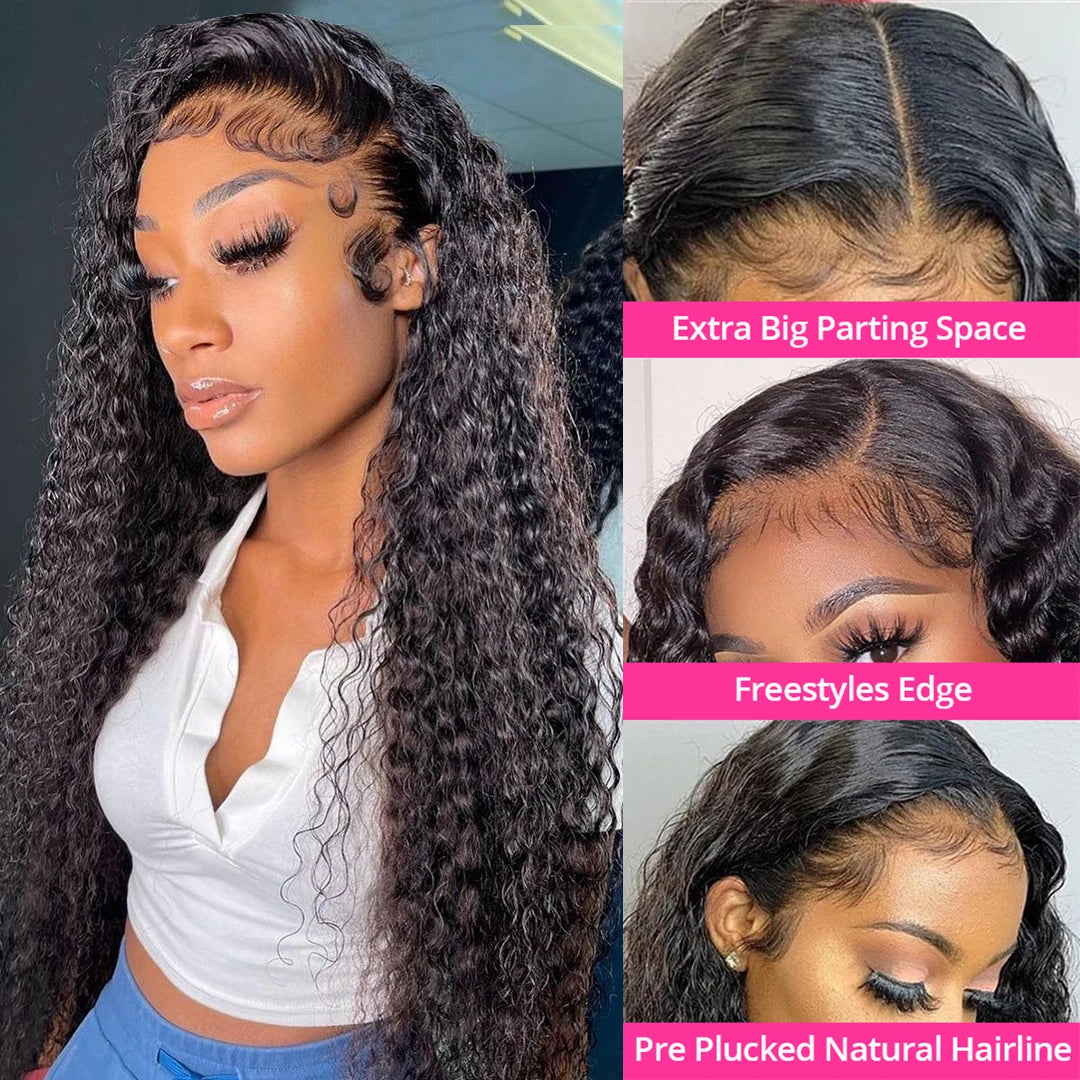 Kinky Curly 13x4 Lace Frontal Wig For Women 13x6 Glueless Human Hair Wigs Deep Water Wave Full Lace Front Wigs Ready to Wear Wig