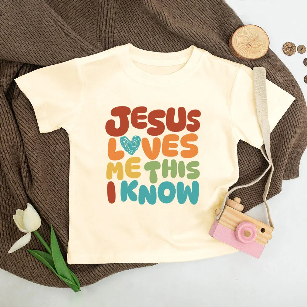 Jesus Loves Me Print Kids Shirt Retro Summer T-shirt Tops for Children Boys Girls Short Sleeve Tshirt Funny Toddler Clothes Tee