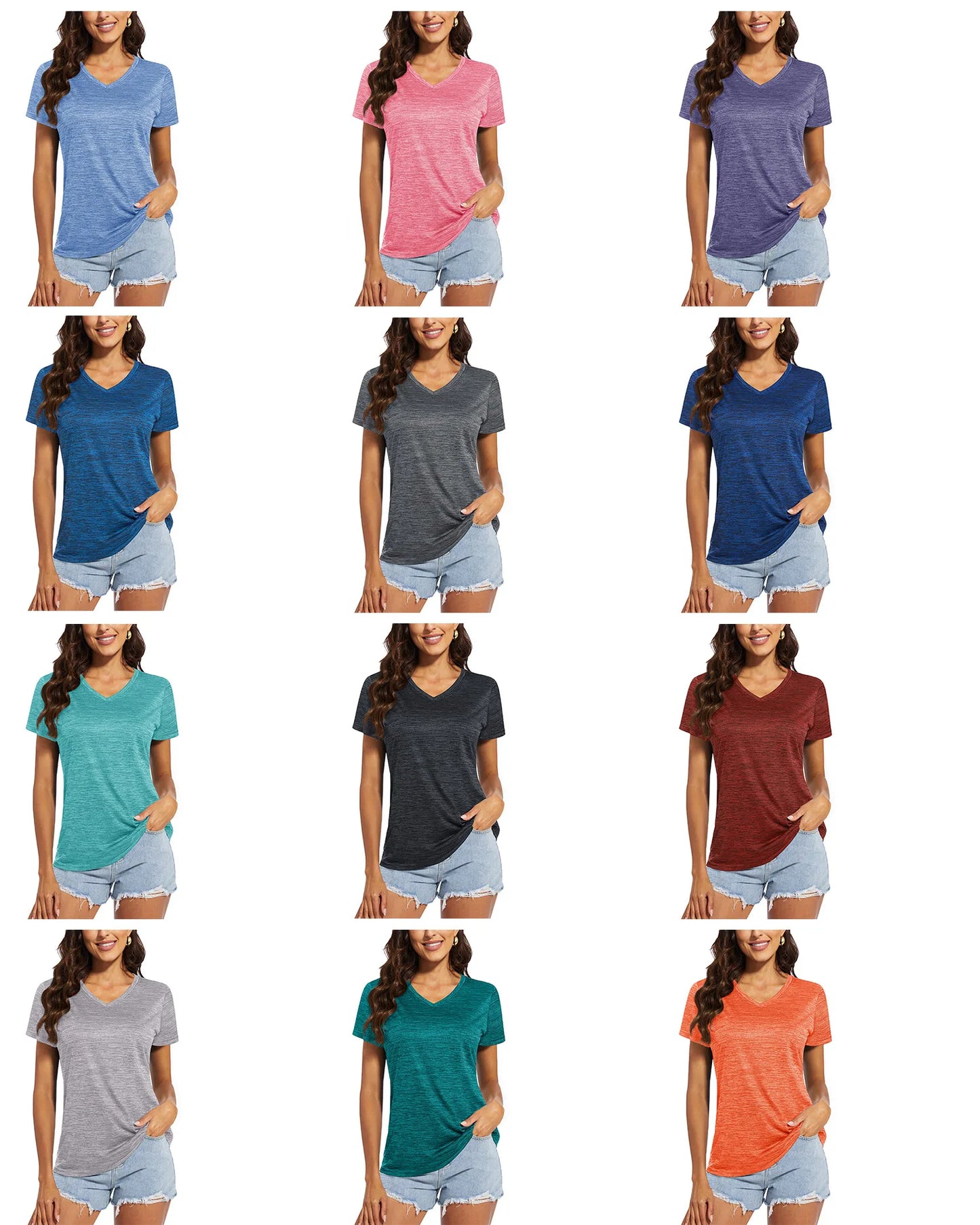 TACVASEN Moisture Wicking V Neck T-shirts Summer Quick Dry Shirts Womens Workout T-shirts Athlete Tops Lightweight Casual Tee