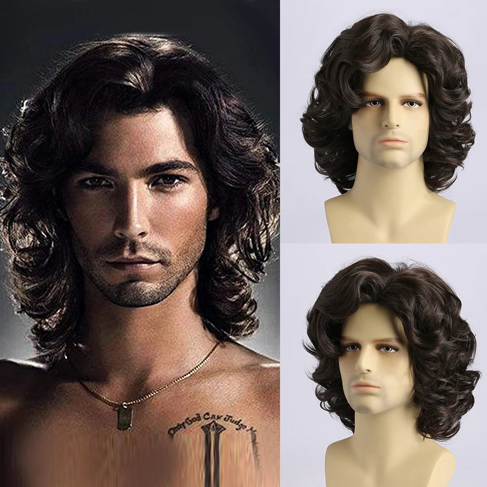 14 Inch Mens Synthetic Wigs Short Brown Wig Men Natural Fluffy Cosplay Costume Mens Wig for Male Guy