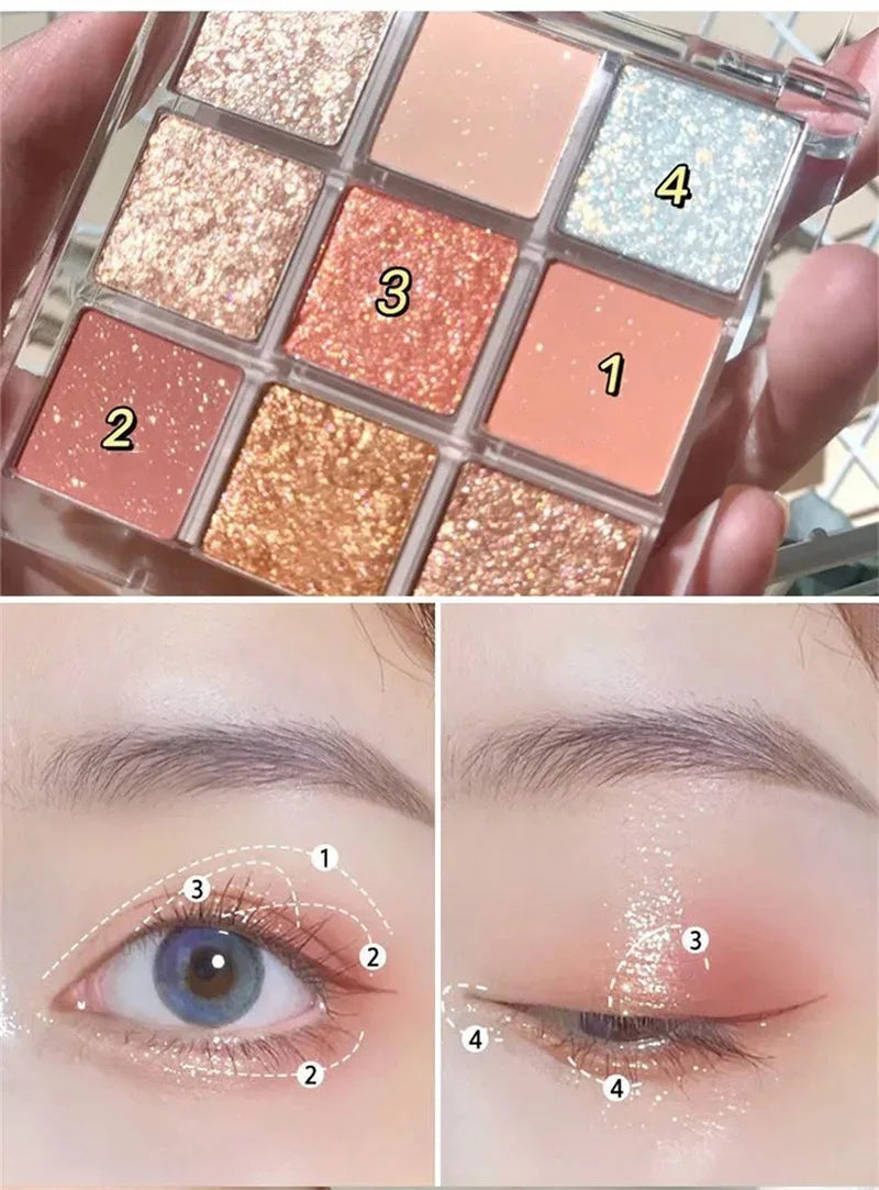 9 Colors Chocolate Eye Shadow Palette Pearly Matte Earth Color Eyeshadow Pallete Shiny Sequins Eye Pigments Lasting Makeup