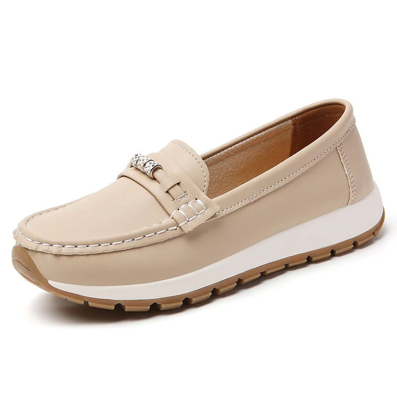 Women's casual flat shoes, 100 genuine leather shoes, lightweight spring and summer loafers, walking mom shoes
