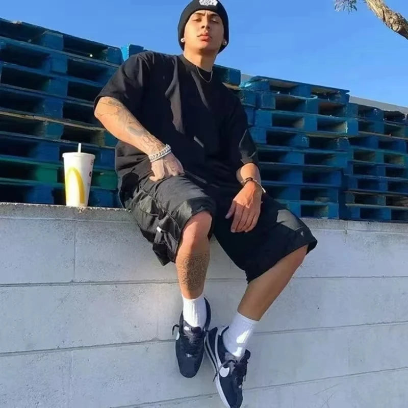 Men's summer 100% cotton fashionable casual loose coconut tree pattern printed sports round neck short sleeved T-shirt top