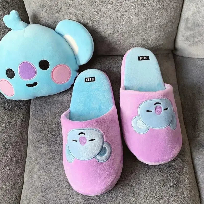 Anime BT21 Kawaii Plush Cotton Slippers Chimmy Cooky Women Fashion Spring Autumn Indoor Non-Slip Slippers