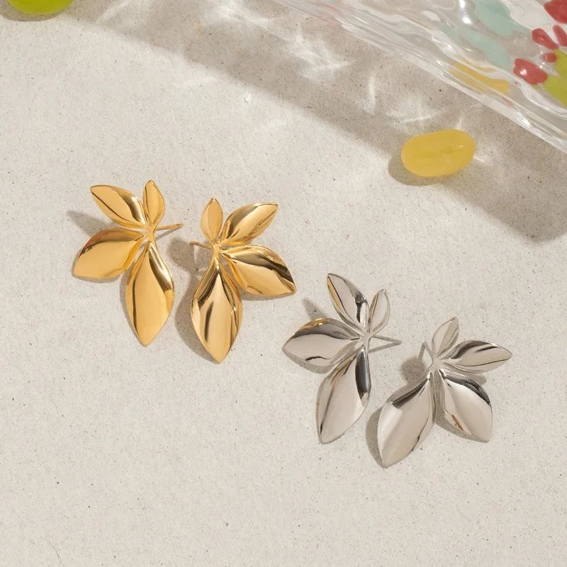 Stainless Steel Leaf Shaped Floral Stud Earrings for Women Girls Trendy Fashion Jewelry High Quality Dainty Elegant Gift Ideas