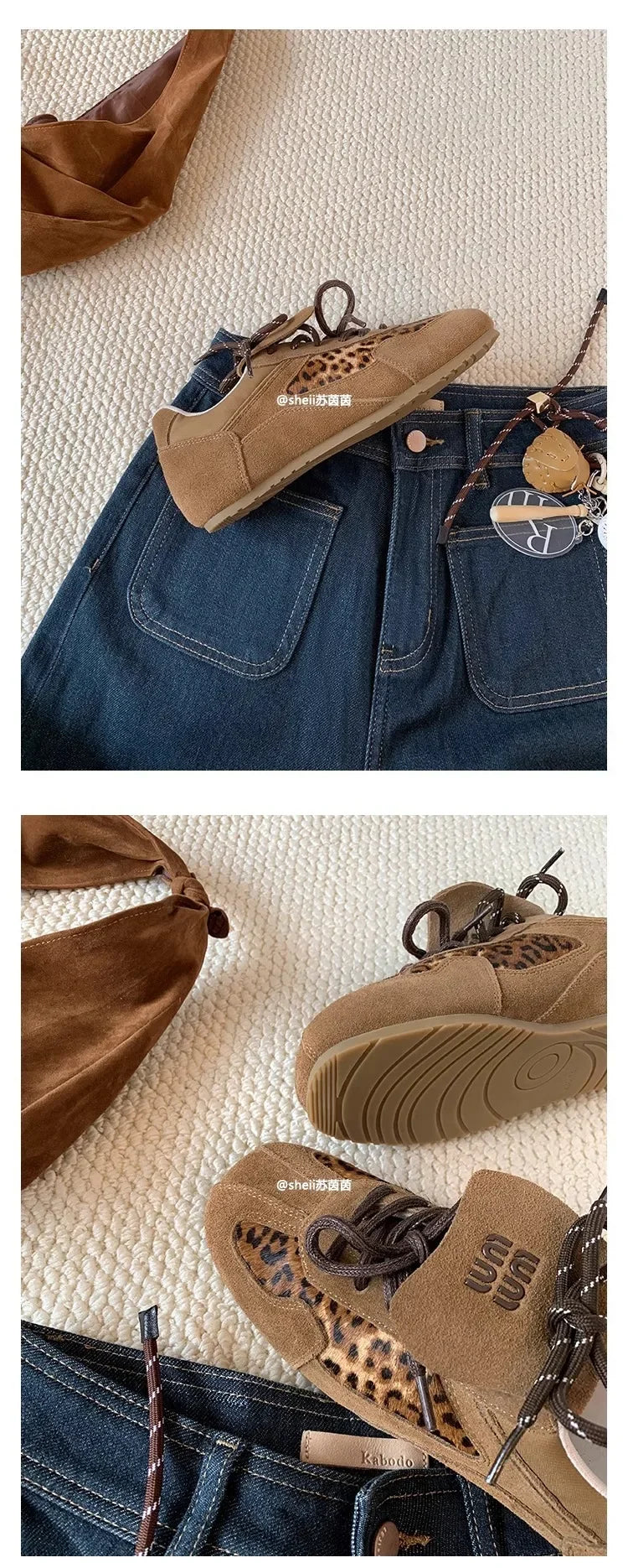 Sheii Retro Leopard Print Mink Casual Sport Flip Cover Deqin Shoes Women Board Shoes Comfortable Breathable Summer Sneakers