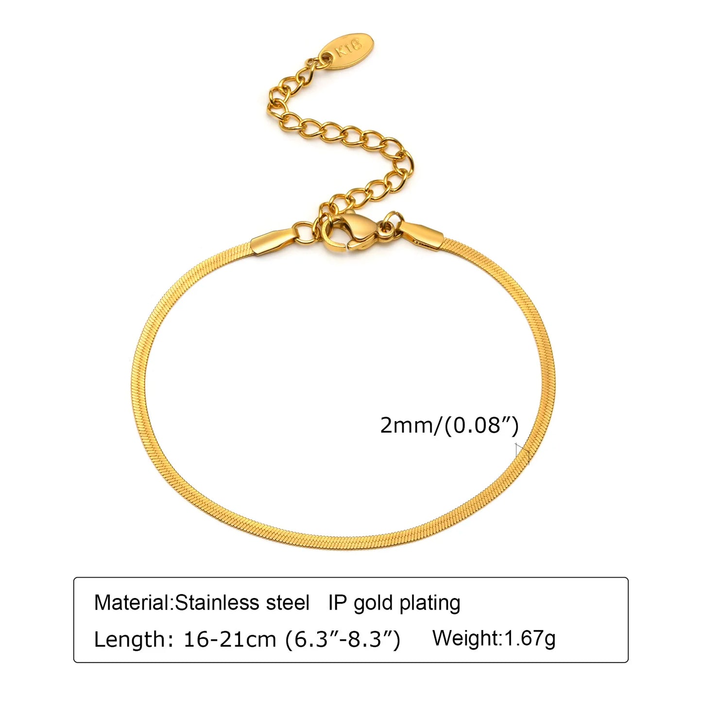 Thin Link Women Bracelet, Stainless Steel 18K Gold Plated Wrist Chain Waterproof Resistant Jewelry