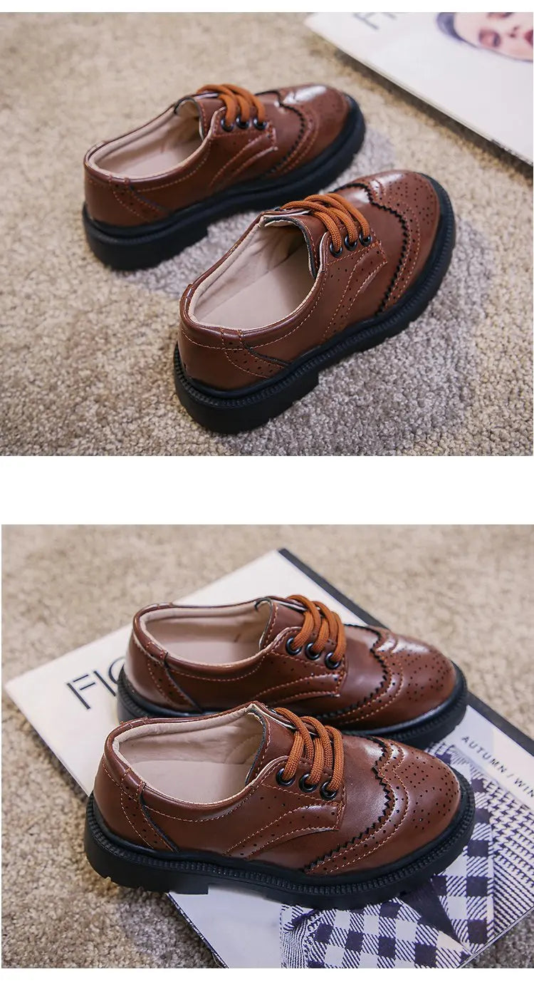 Boys Formal Shoes Girls Leather Shoes Black for School Party Wedding Lace-up Kids Oxfords Classic Fashion Soft 26-36 Breathable