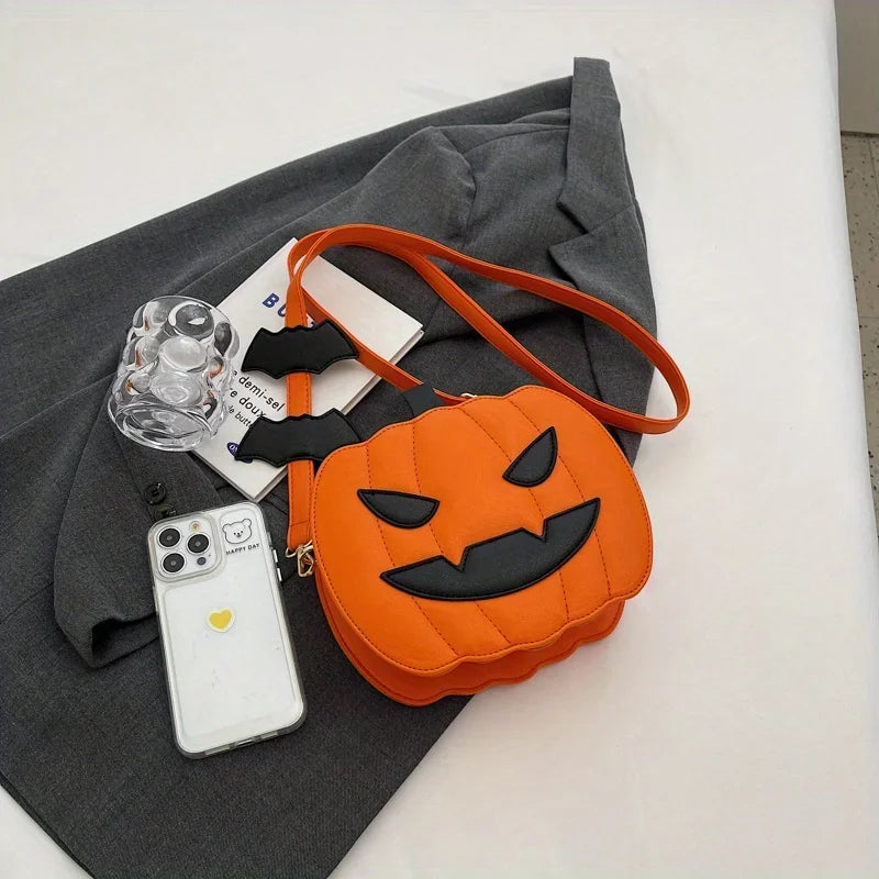 Enchanting Halloween Pumpkin Bag Devilish Style with Ghost Skull Accent Fashion Purse for Women & Girls