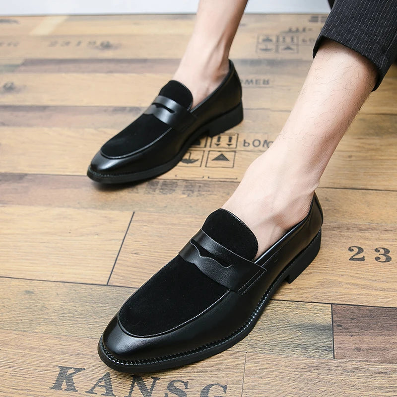 Italian Moccasins Suede Oxford Men Loafers Classic Original Derbies Shoes Pointed Toe Dress Leather Shoes Slip-On Wedding Shoes