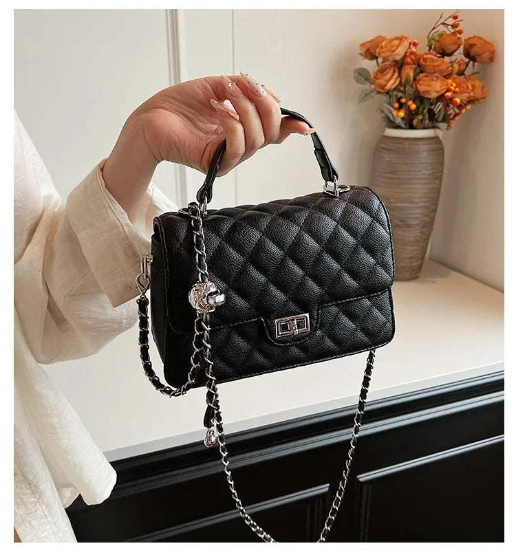 Small Square Lattice Chain Crossbody Bag Women's Shoulder Handbag Simple Handheld Underarm Bag Hot Sale Of The Season New Versat