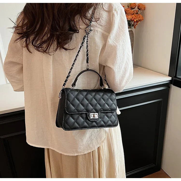 Small Square Lattice Chain Crossbody Bag Women's Shoulder Handbag Simple Handheld Underarm Bag Hot Sale Of The Season New Versat