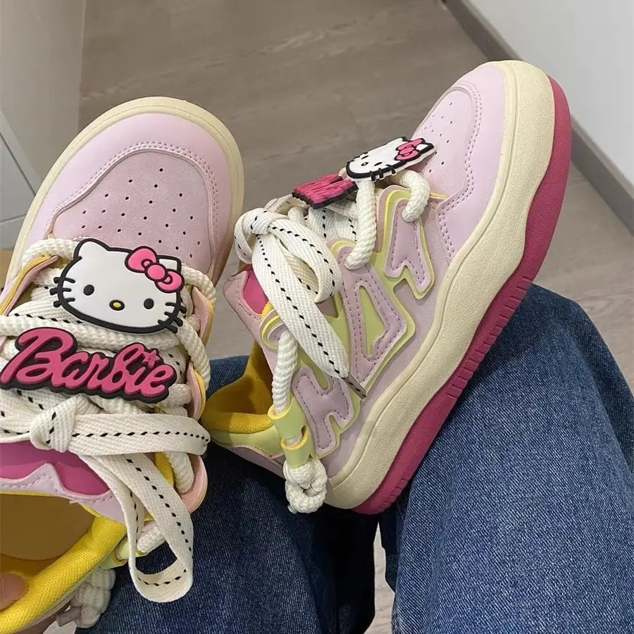 Hello Kitty Board Shoes Summer Sweet Women Sports Shoes Anime Sanrios Cartoon Kt Leisure Cute Girls Student Thick Soled Shoes