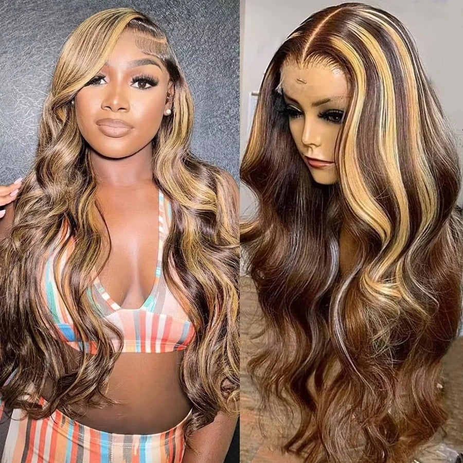 Highlight 250% Density 30inch 13x4 Hd Lace Front Wig Human Hair Body Wave Brazilian Glueless Lace Frontal Pre Plucked Wig Women
