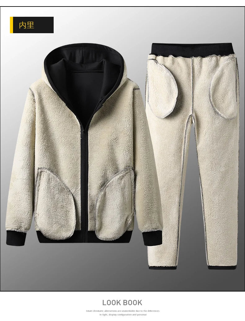Men's Sportswear New Winter Autumn fleece Tracksuit 2 Piece Sets Sports Suit Jacket+Pant Sweatsuit Male Fashion warm Clothing