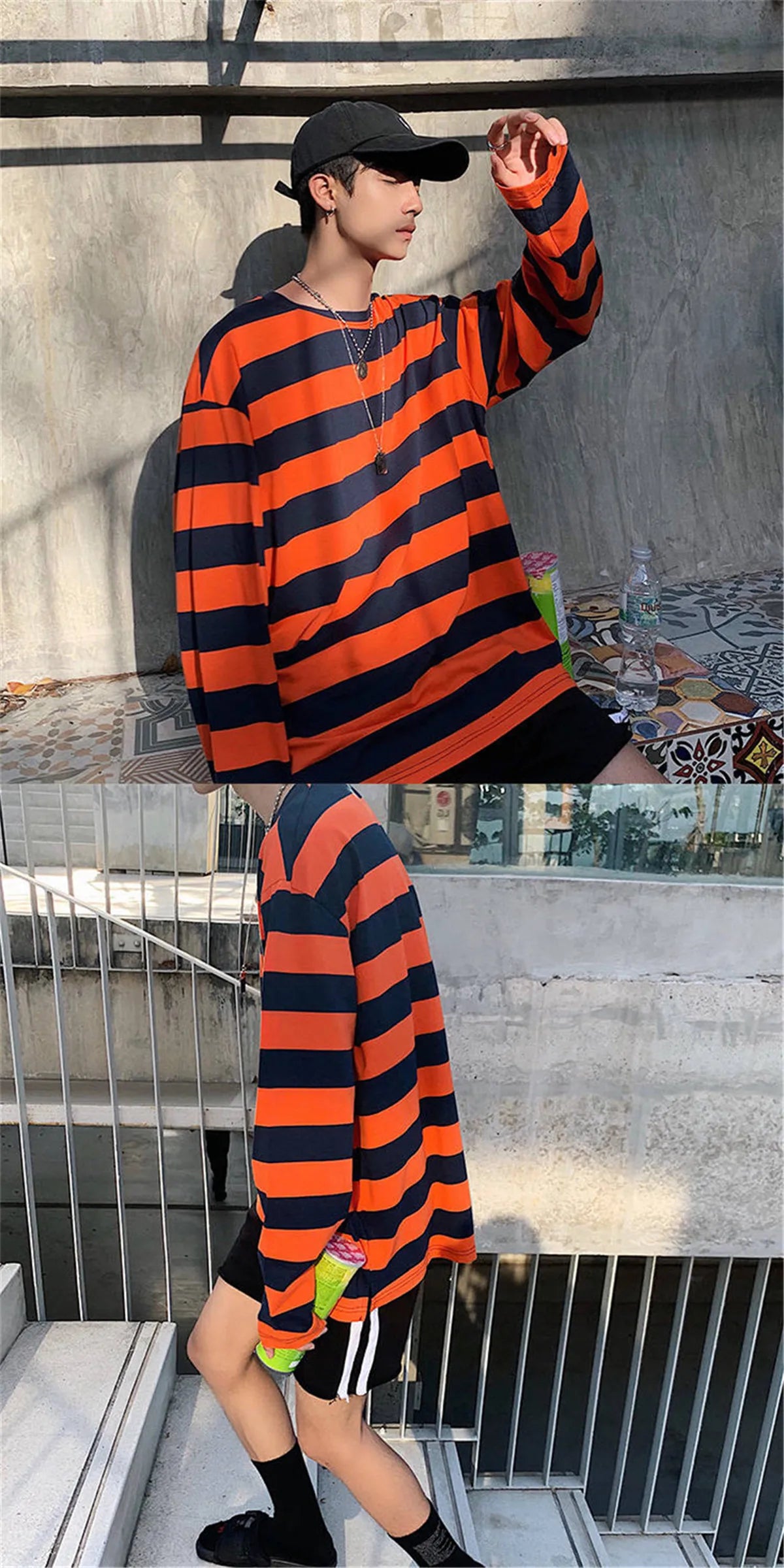 2023 Cool Autumn Fashion Mens Strip T Shirt Korean Hip Hop Casual Tops Women Loose Tops Ulzzang Clothes Males White T Shirts