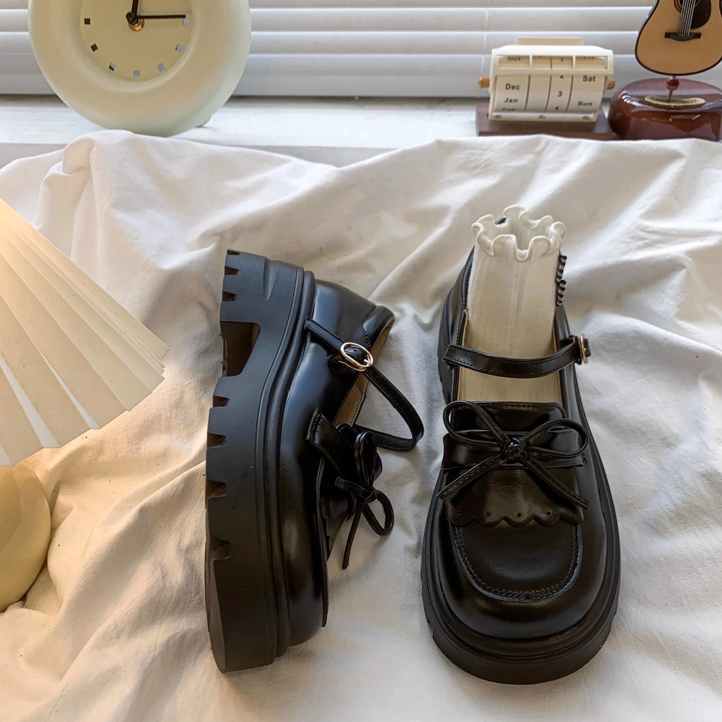 Kids Shoes Black Leather Mary Janes Girls Shoes Bow Thick Sole Casual Party Shoes Toddler Little Girls Fashion Footwear Shoes