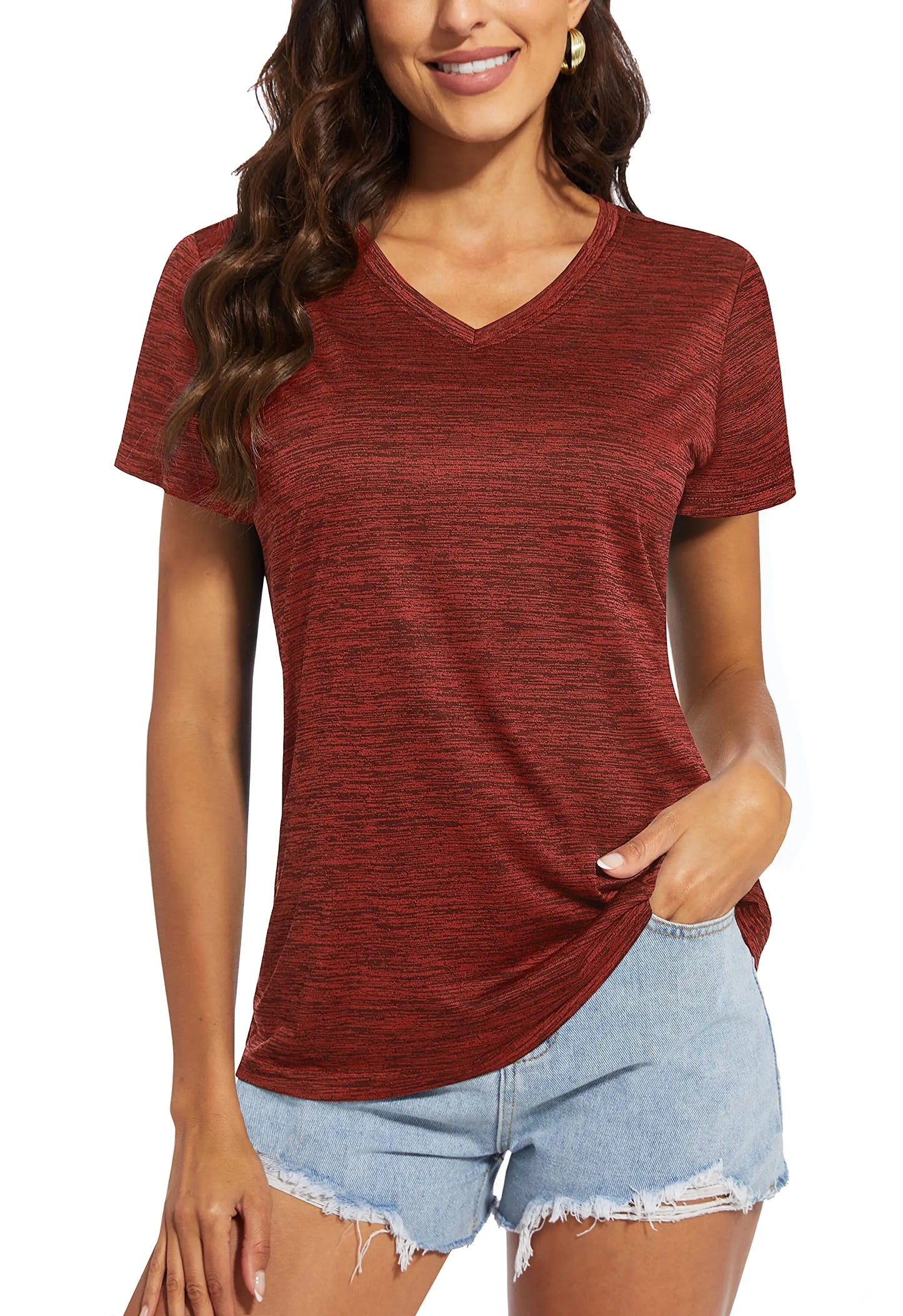 TACVASEN Moisture Wicking V Neck T-shirts Summer Quick Dry Shirts Womens Workout T-shirts Athlete Tops Lightweight Casual Tee