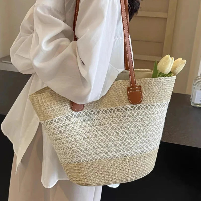 Women's Large Capacity Shoulder Bag Summer Straw Woven Basket Handbag Fashion Female Luxury Designer Beach Bag Bali Shopper Tote