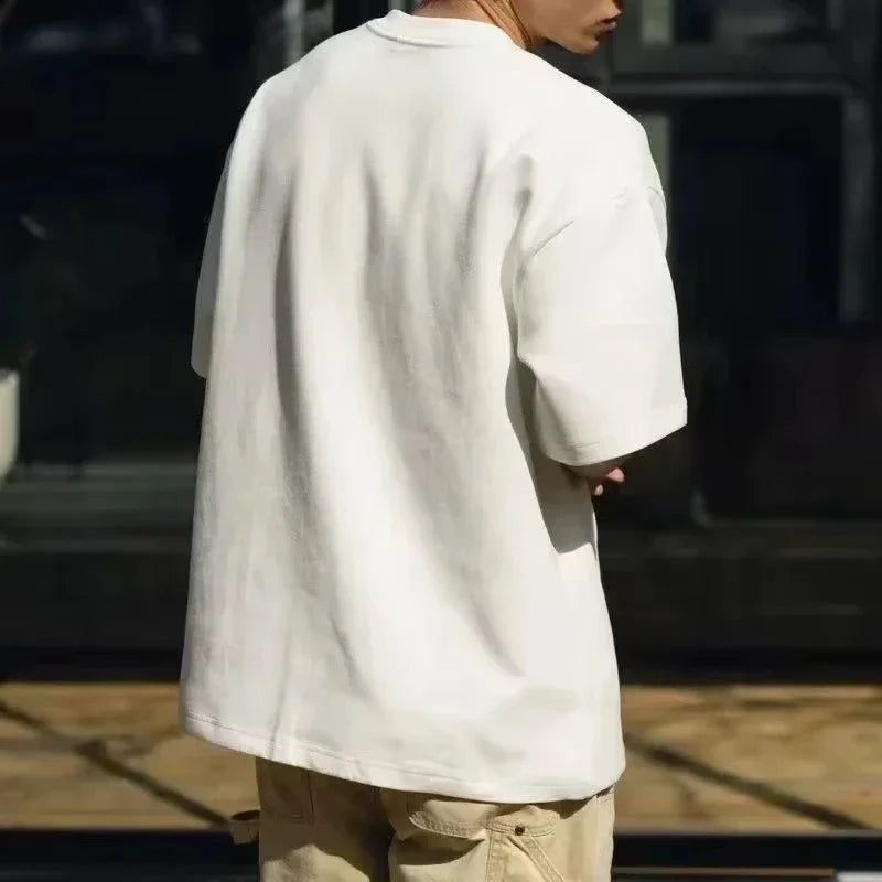 Men's summer 100% cotton fashionable casual loose coconut tree pattern printed sports round neck short sleeved T-shirt top