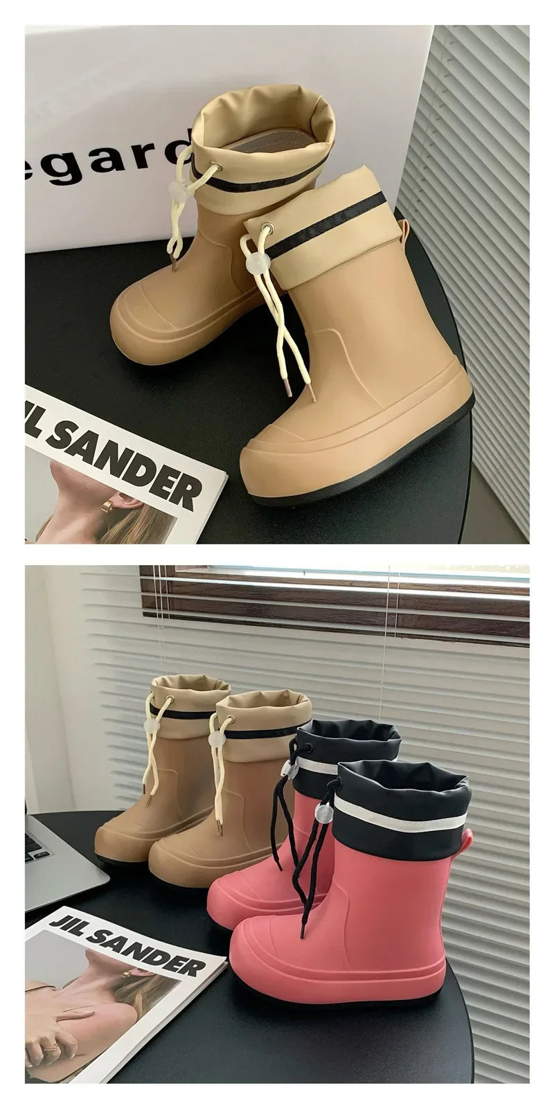 Cute Mid-Calf Rain Boots Women's Student Fashion Casual Play Water Outdoor School Shoes Parent-Child Rain Shoes PVC Material