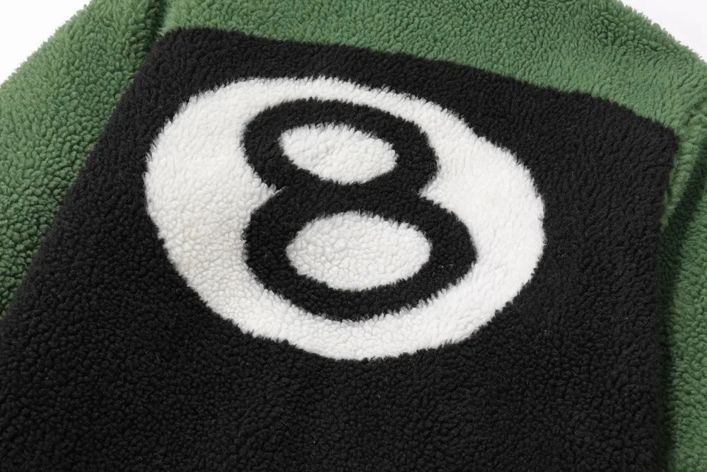 Vintage American Style Double-Sided Wearable Black Eight Ball Flocking Woolen Jacket Zipper For Men And Women Casual Use